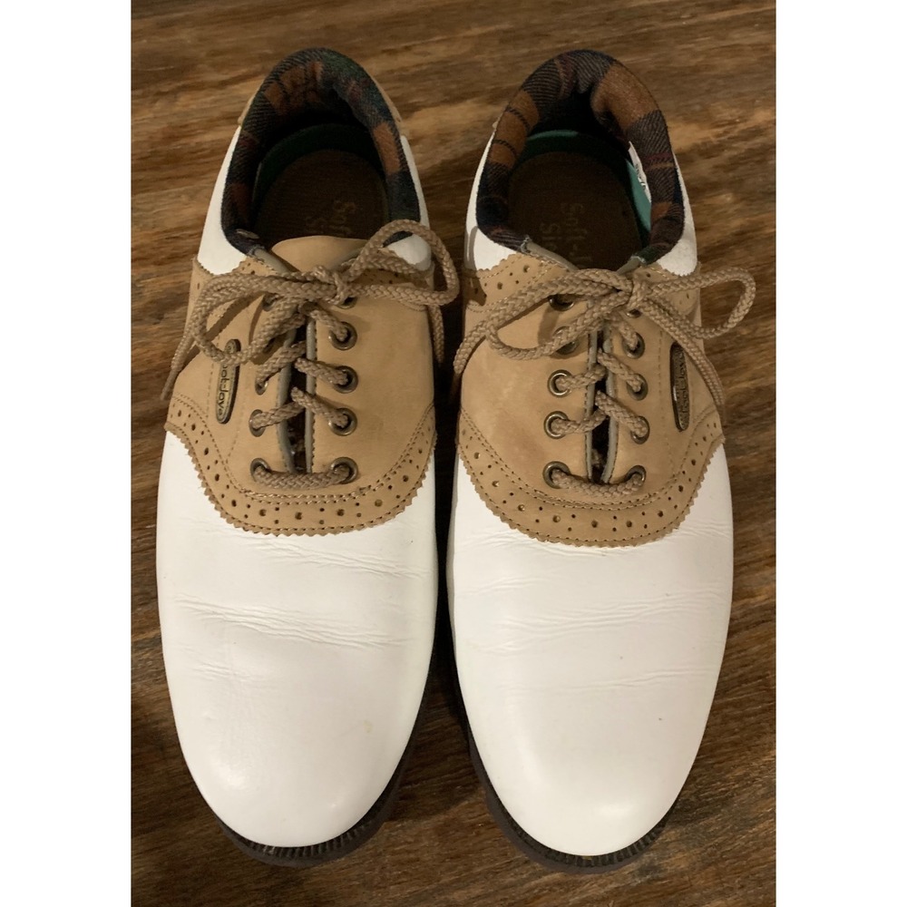 FootJoy Sierra White Tan Saddle Golf Shoes Vintage Retro Preppy 90s 7M